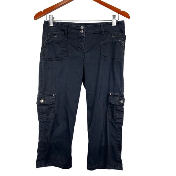 WHBM Cargo Embroidered Cropped Black Pants Size 0 - Picture 1 of 7